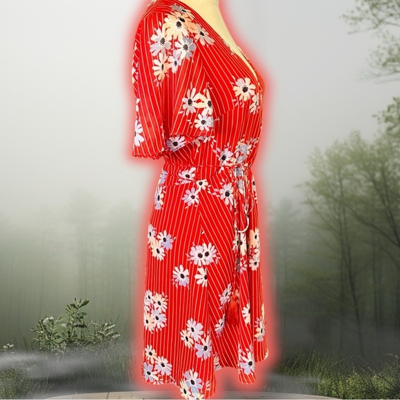 NWT Madewell ‘Button-Wrap Dress in Daisy Society’ in “Retro Stripe Lipstick Red” - Picture 14 of 16